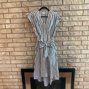Max Studio Striped V-Neck Tie Waist A-Line Dress